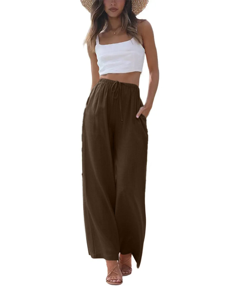 Broek Loose Fit Casual Trekkoord Wijd Pijp