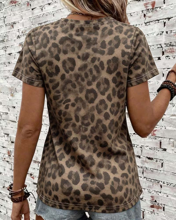 T-shirt Rondhals Luipaardprint Slim-Fit Korte Mouw