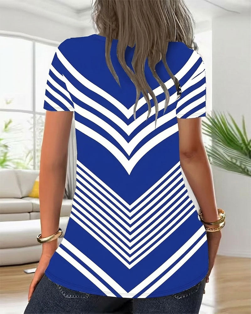 T-shirt Rits V-Hals Gestreept