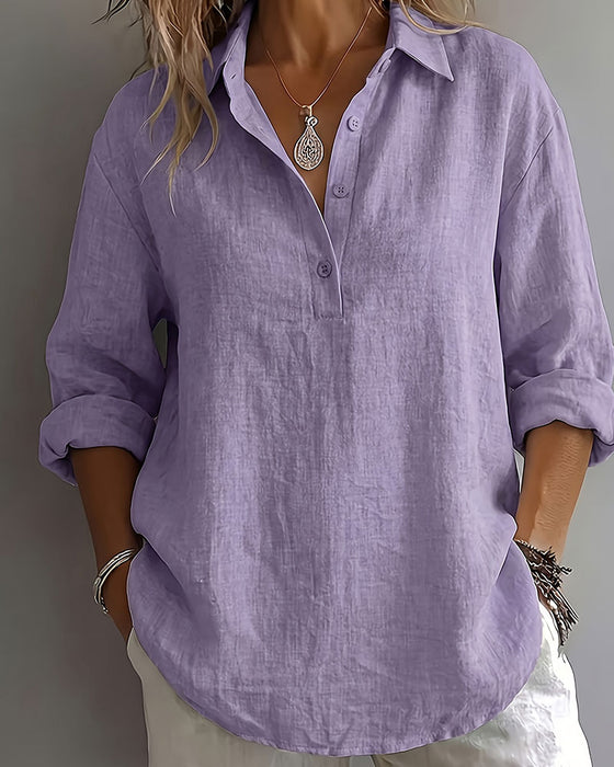 Blouse Effen Kleur Knoopsgat Half Knoopsluiting Langmouw
