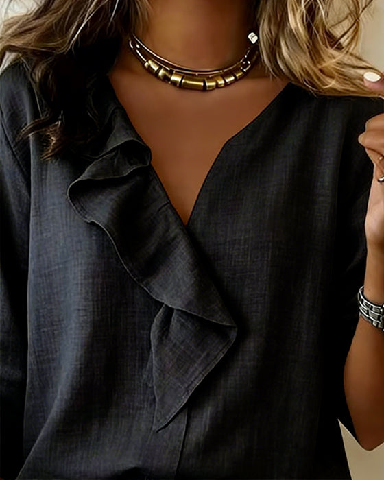 Blouse Gerimpeld Effen Kleur Langmouw