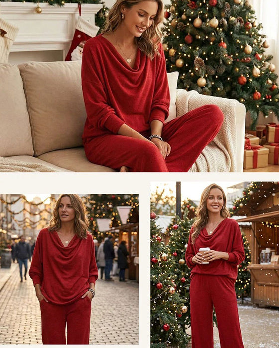Set Gedrapeerde Mock Hals Effen Casual