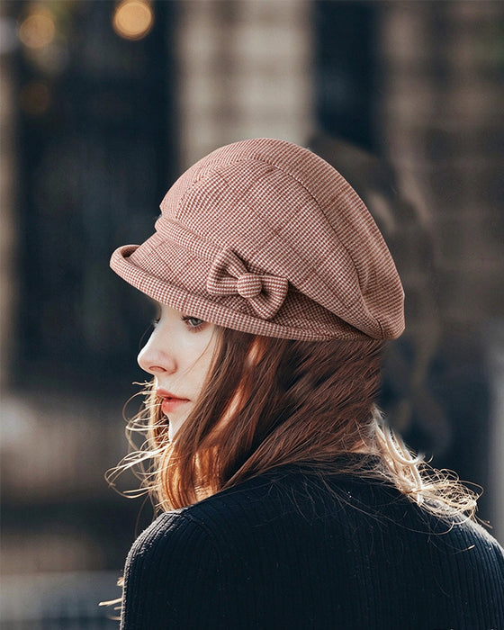 Dames Elegante Ruitpatroon Strik Decor Baret