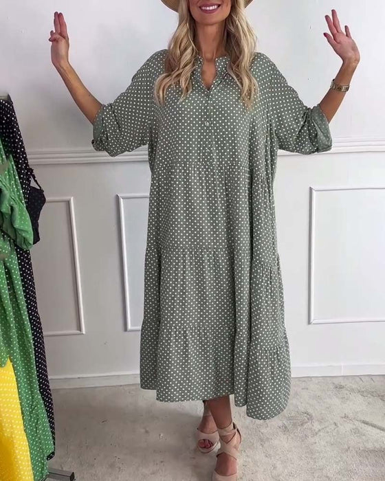 Jurk Halve Mouwen Polkadot Recht Model