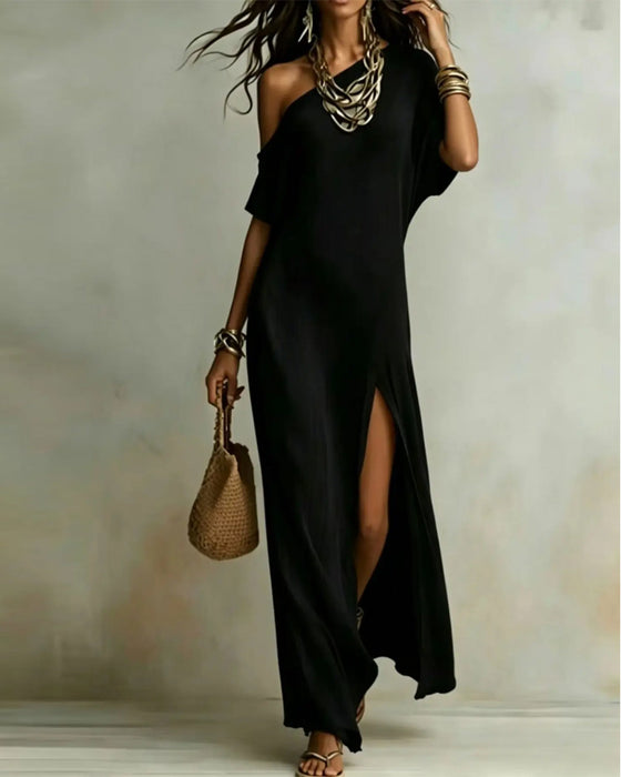 Jurk Off-Shoulder Split Vleermuis Mouw