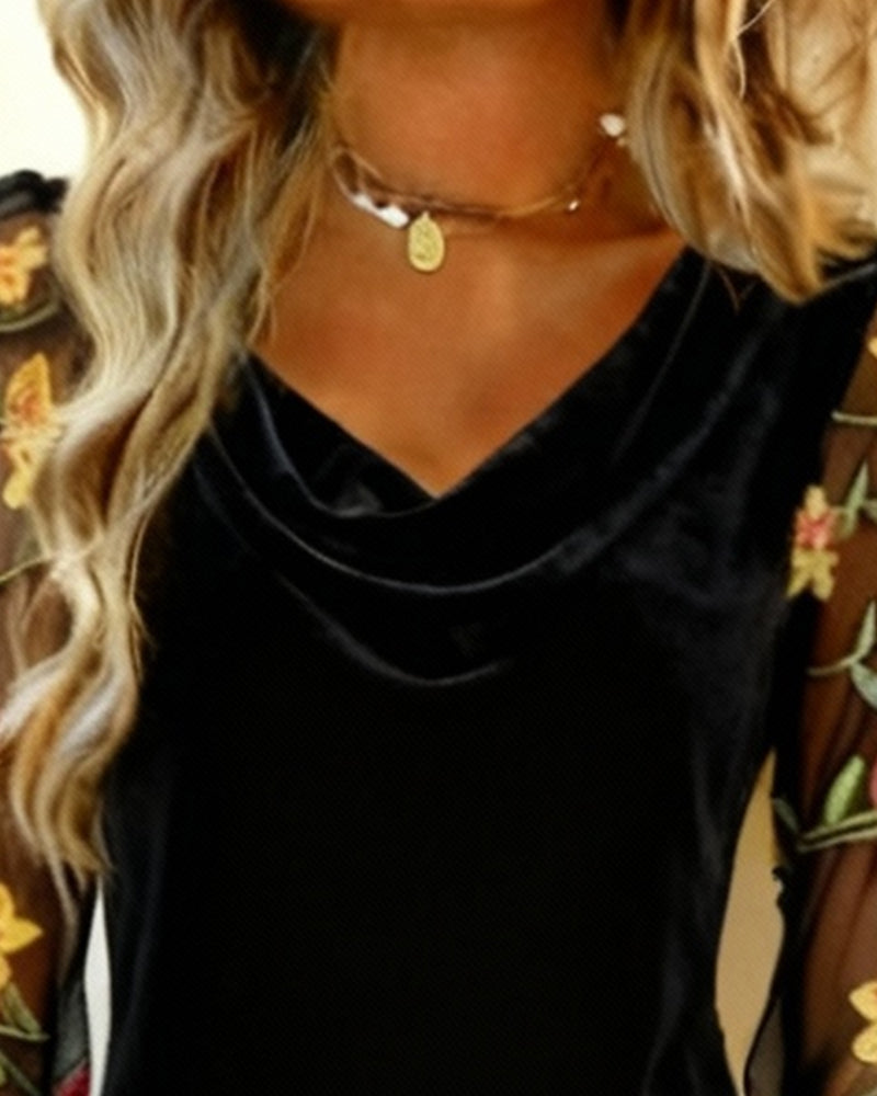 Geborduurde Langmouwige Jurk Met Patchwork