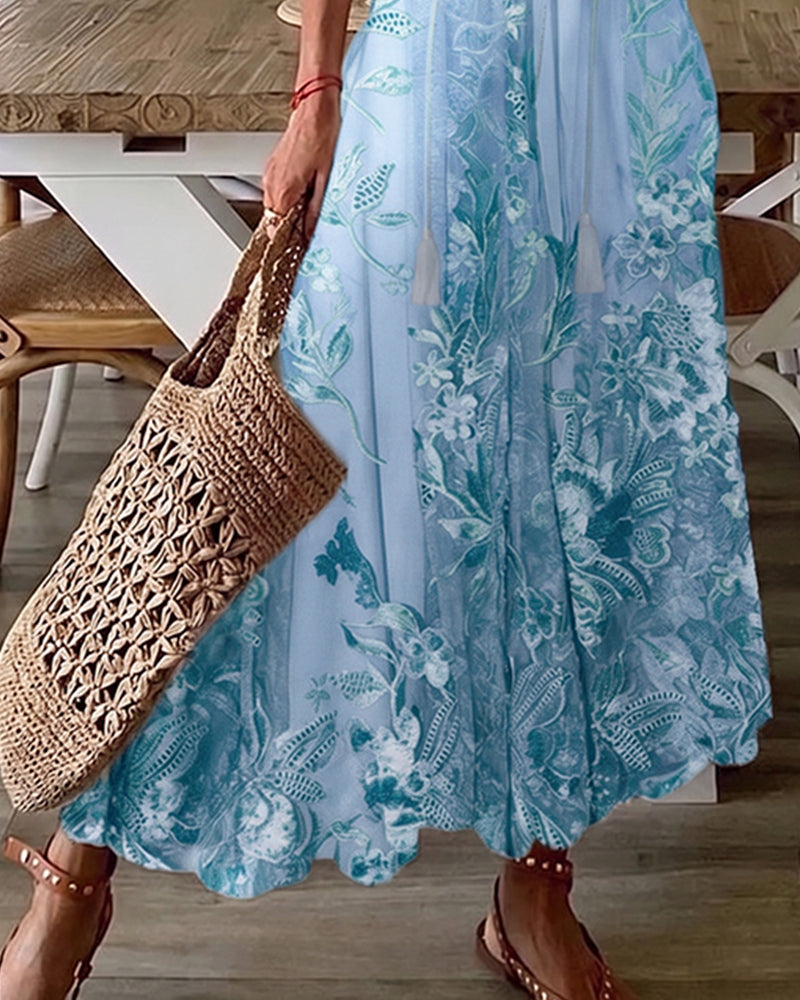 Jurk V-Hals Bloemig Ruffle Volle Rok