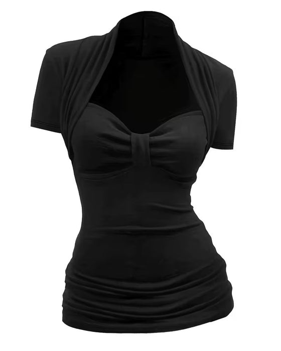 Blouse Casual Gerimpeld Getailleerd Korte Mouw