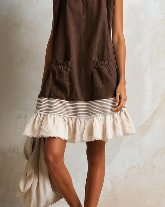 Jurk Mouwloos Streep Contrast Patchwork