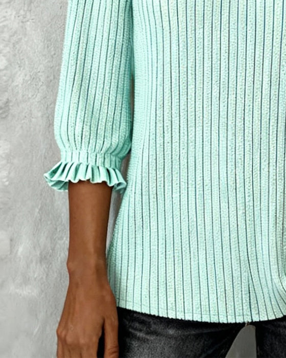 Blouse In Effen Kleur Patchwork Met V-Hals