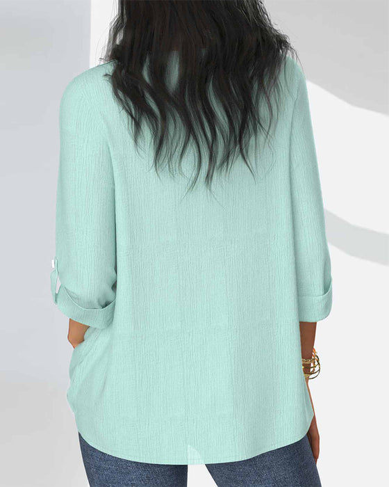 Casual blouse van kant met effen kleur en geplooide mouwen