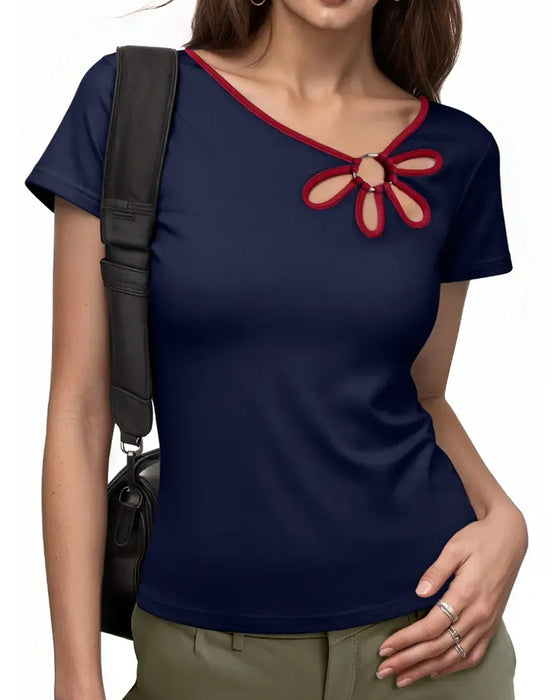 T-Shirt Bloemig Uitsnede Korte Mouw