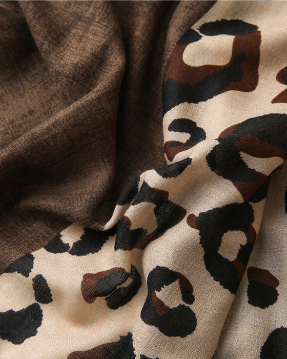 Dames Sjaal Luipaard Patchwork Print Franje Omslagdoek