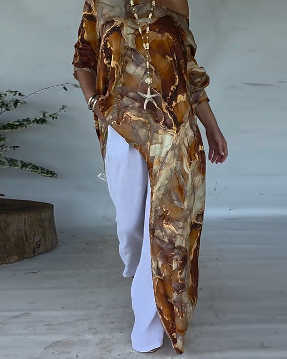 Blouse Modieus Split Bedrukt