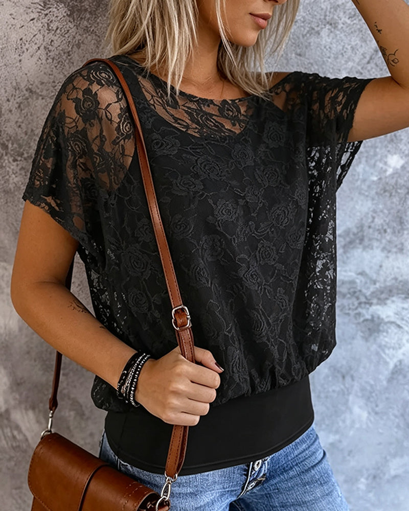 T-Shirt Off-Shoulder Kant Patchwork Bretels