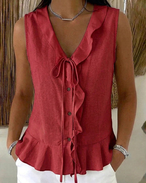 Tank Top Ruffle Stropdas Mouwloos