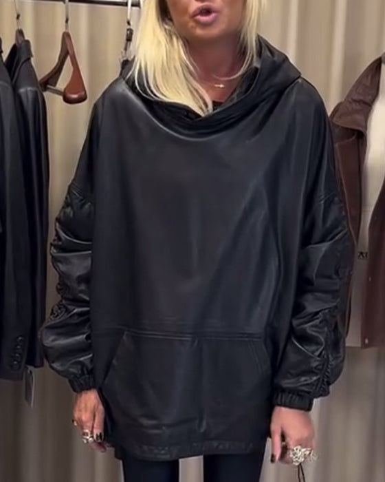 Losse Hoodie Van Pu-Leer