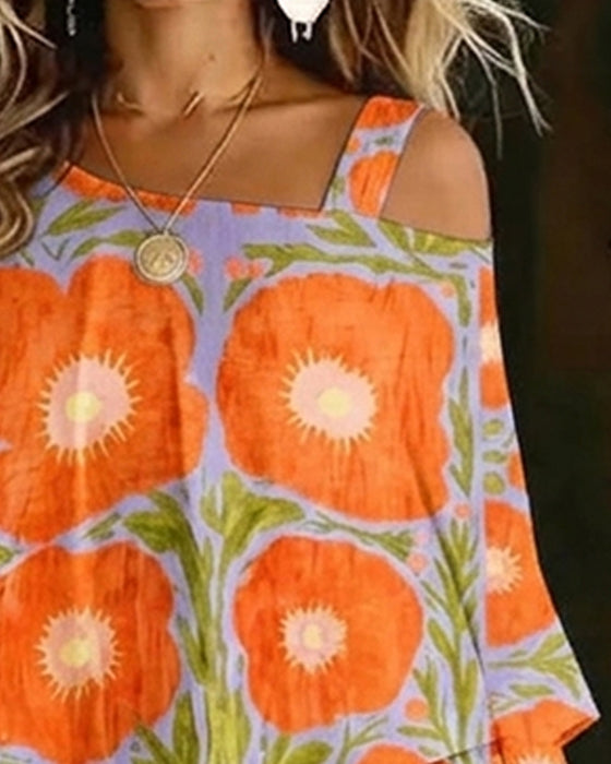 Blouse Geprint Asymmetrisch Schouderloos