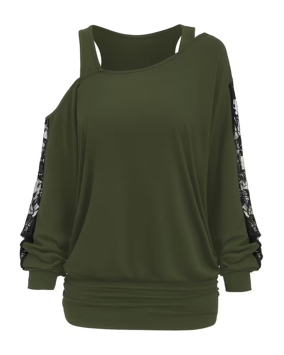 Blouse Asymmetrische Hals Kant Paneel