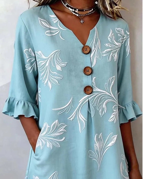 Jurk Drie-Knoop Bloemen Print