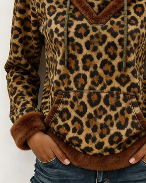 Sweatshirt Luipaardprint Met Capuchon Trekkoord