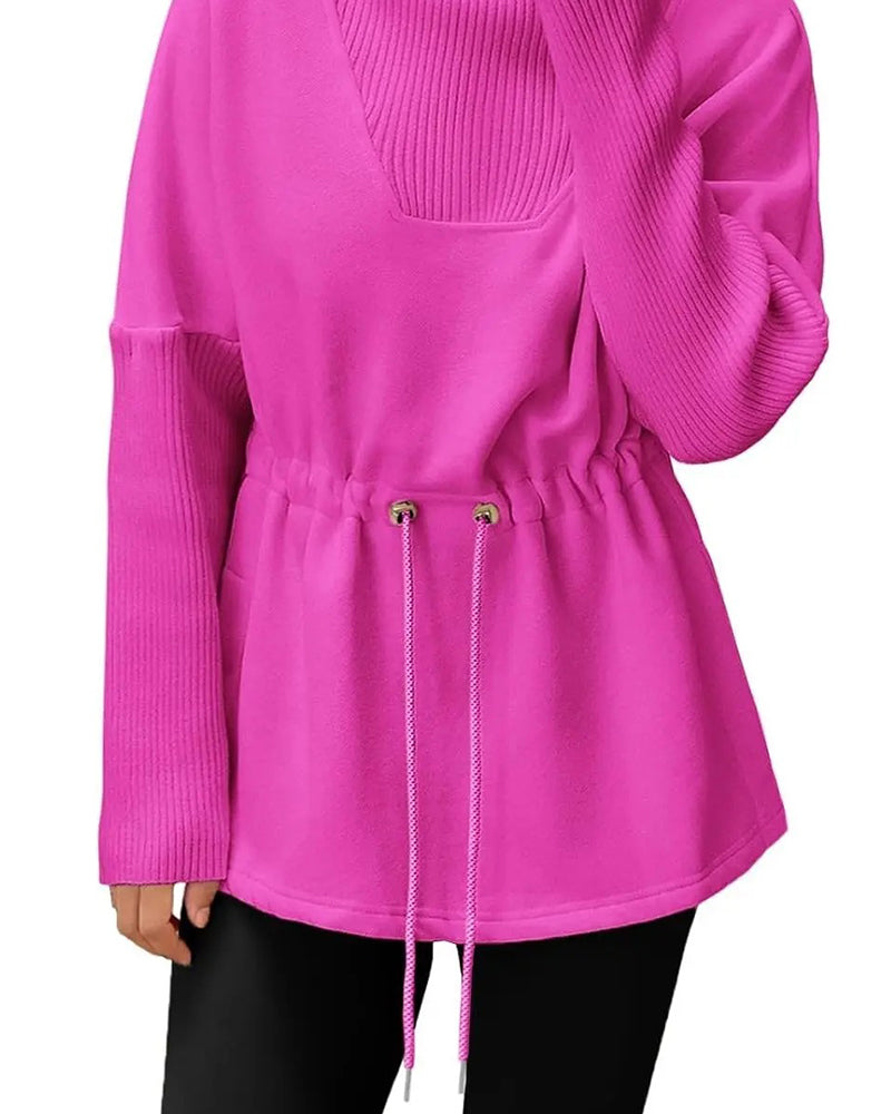 Sweatshirt Hoge Kraag Lange Mouw Taille Trekkoord