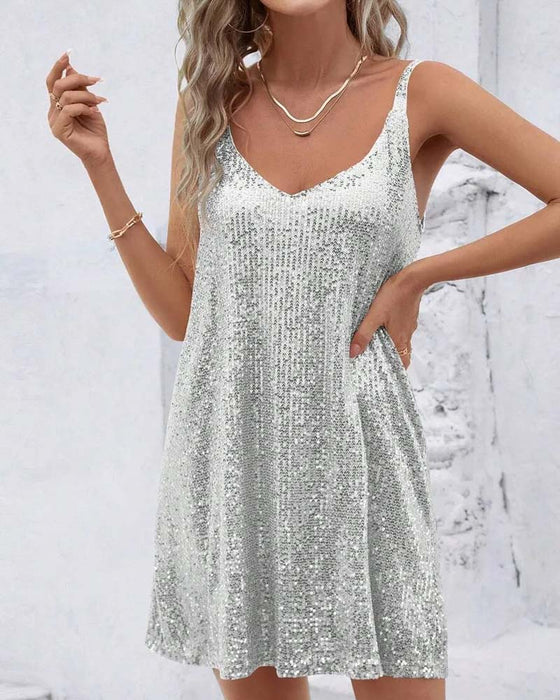 Jurk V-Hals Camisole Paillet
