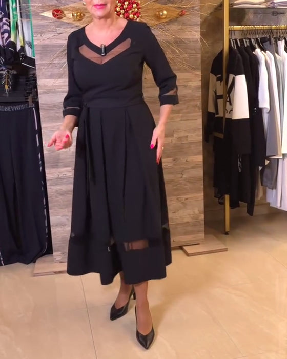 Jurk mode v-hals mesh stiksels