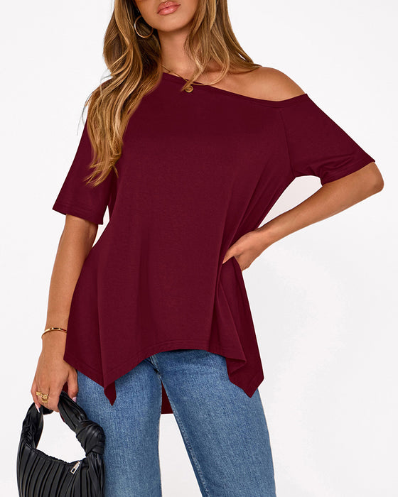 T-shirt Effen Kleur Onregelmatig