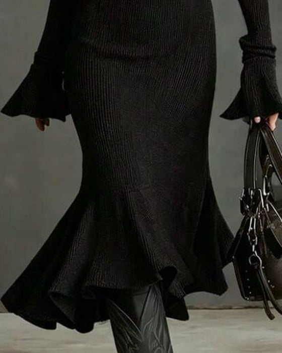 Jurk Rits Flare Mouw Getailleerd Ruffle