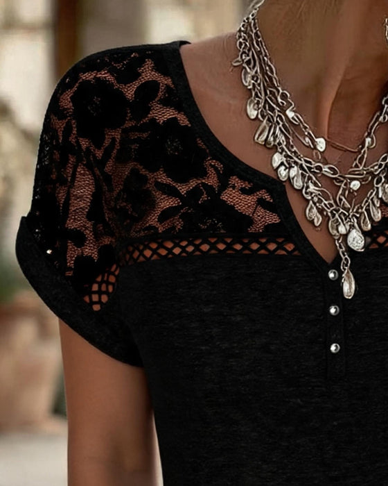 Blouse Kant Patchwork Henley