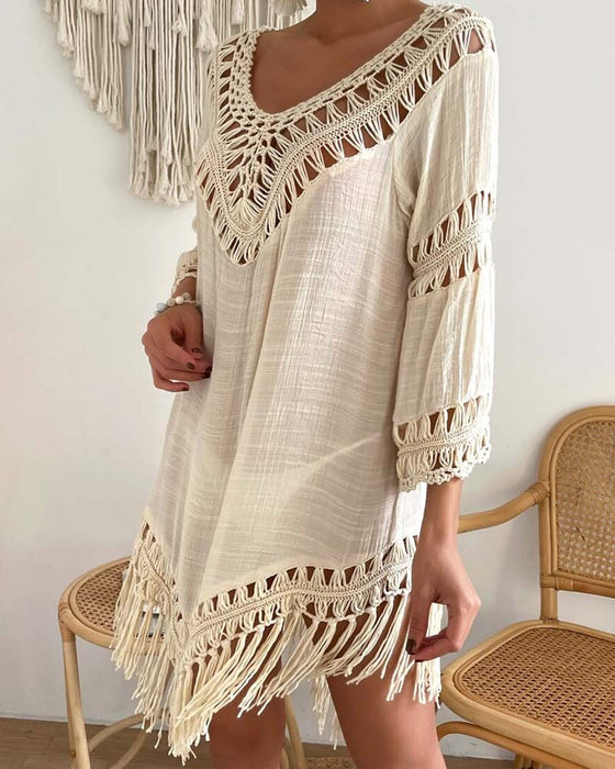 Cover Up V-Hals Effen Kleur Geperforeerd