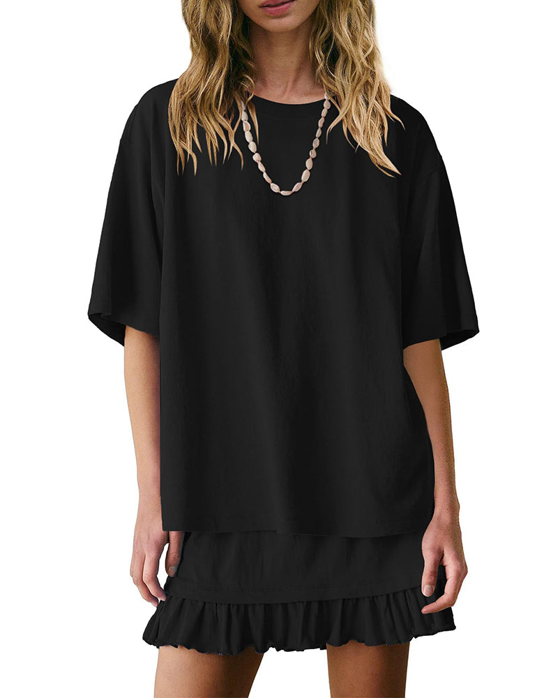 Tweedelige Set Ronde Hals Effen Kleur