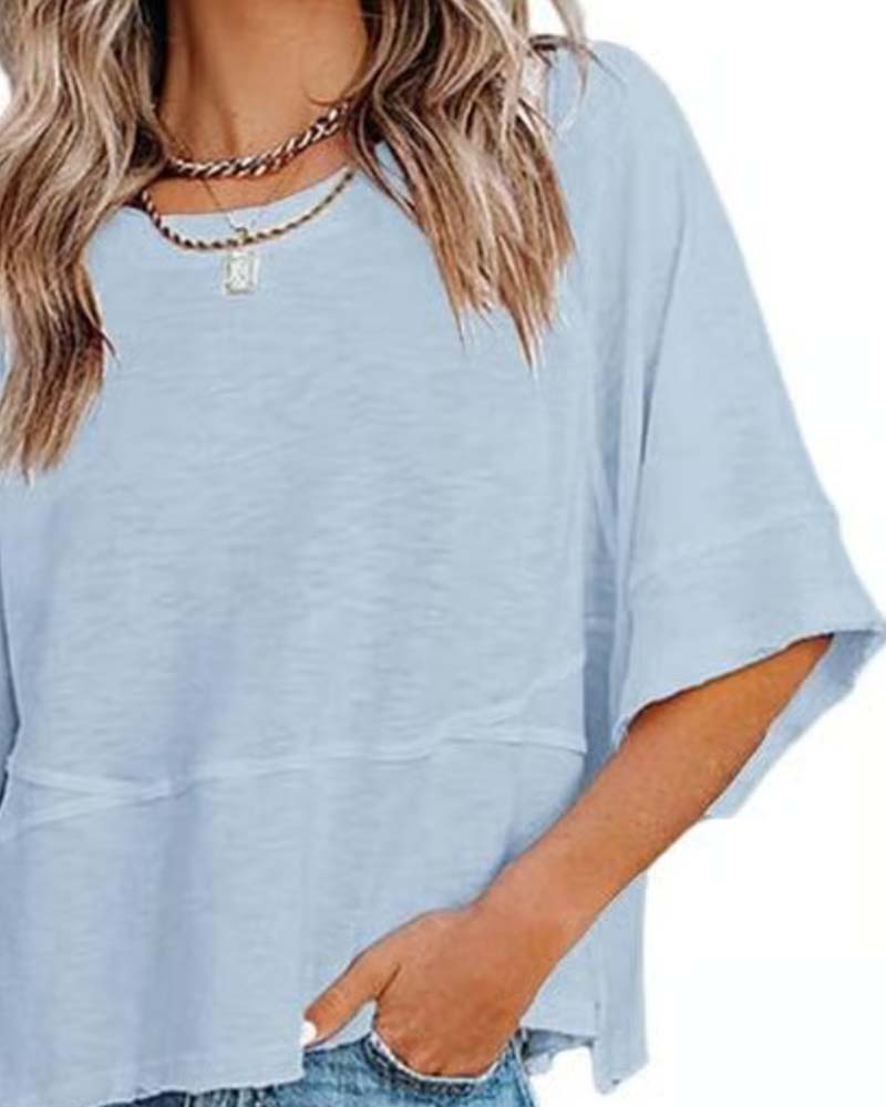 T-Shirt Paneel Effen Kleur Uitlopende Mouw