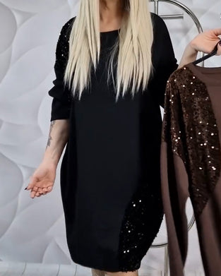 Jurk Ronde Hals Met Pailletten Patchwork