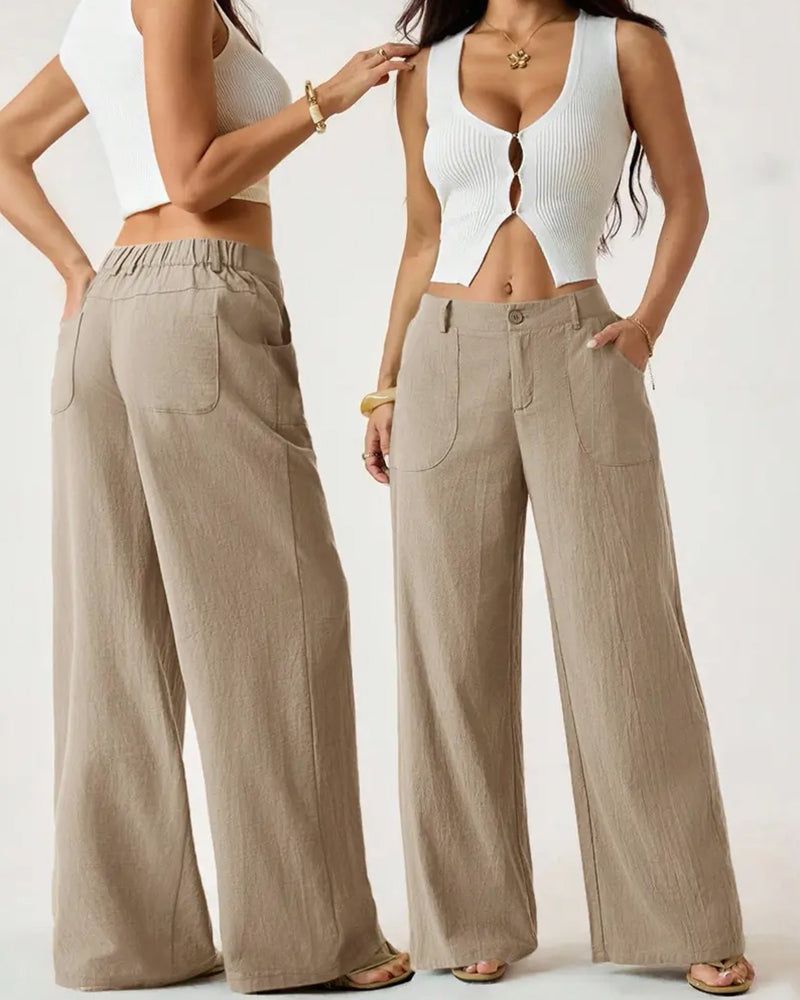 Broek Elastische Taille Zak Casual Wijd Pijp