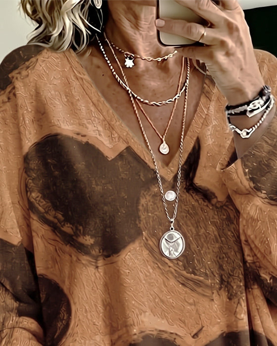 Top Hart Print V-Hals Los