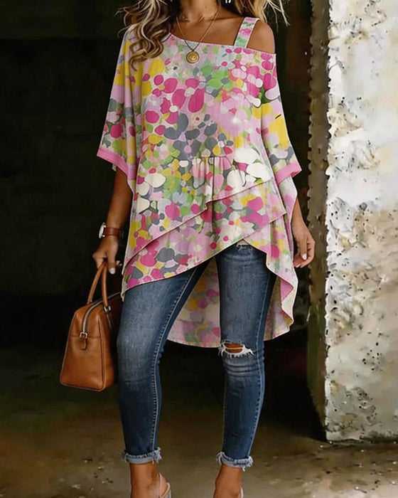 Blouse Abstracte Print Schoudervrij