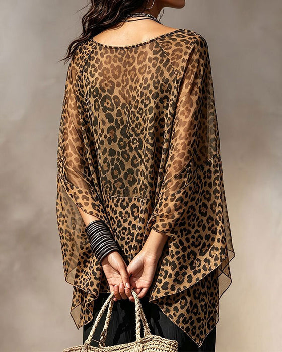 Blouse V-Hals Luipaard Onregelmatig