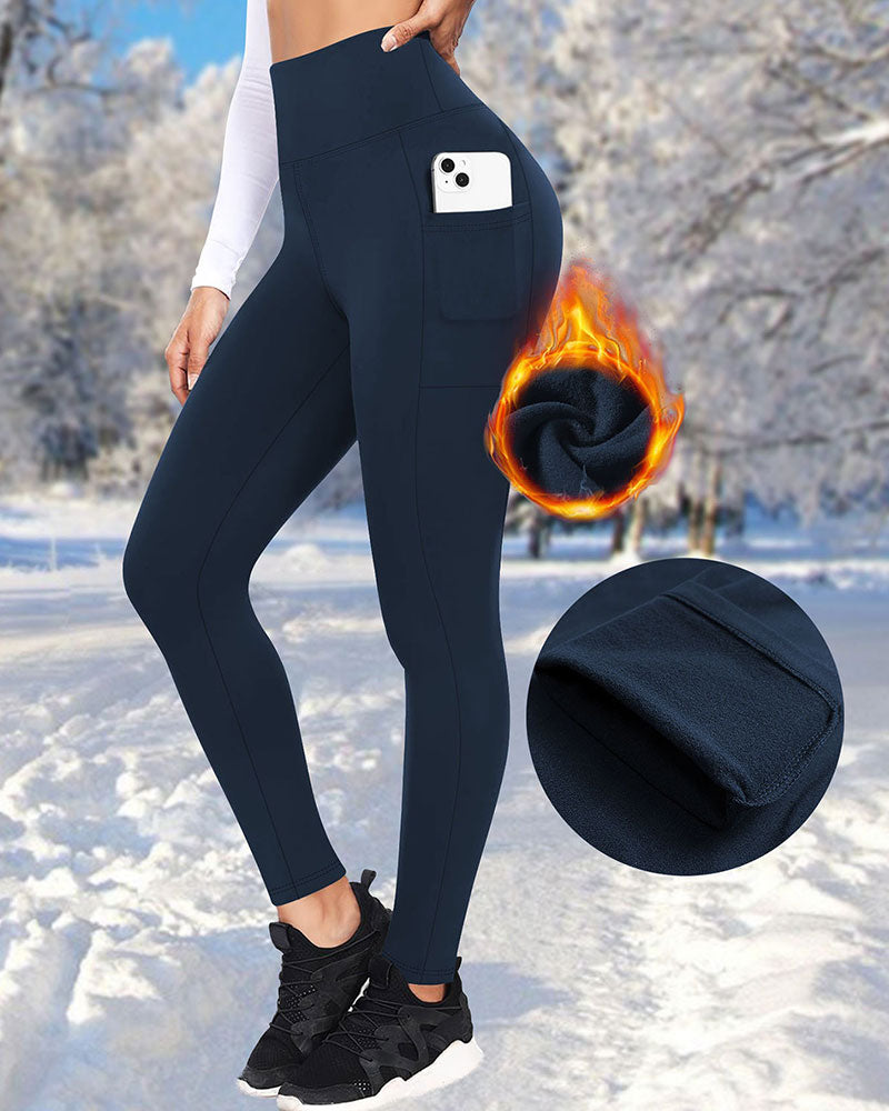 Dames Hoge Taille Fleece Gevoerde Leggings Met Zakken
