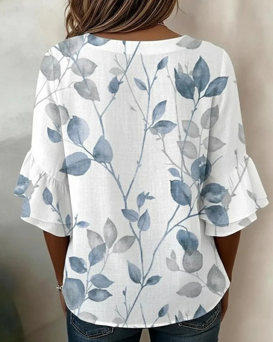 Blouse Flutter Flare Mouw Blad Print