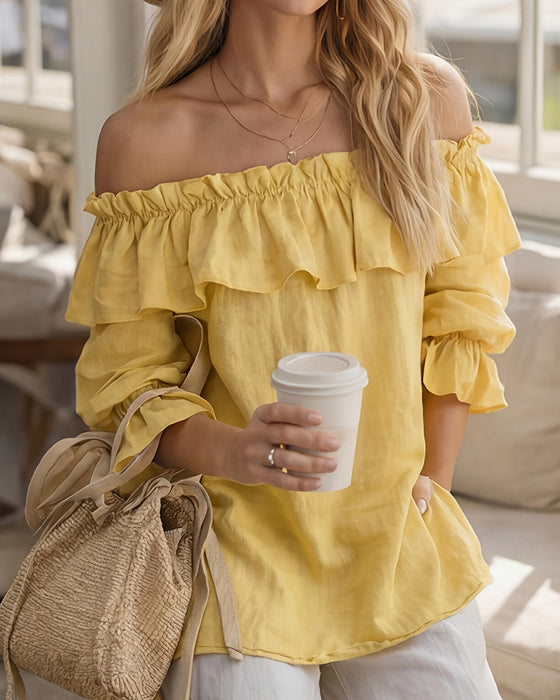 Blouse Off-Shoulder Ruffle Effen Los