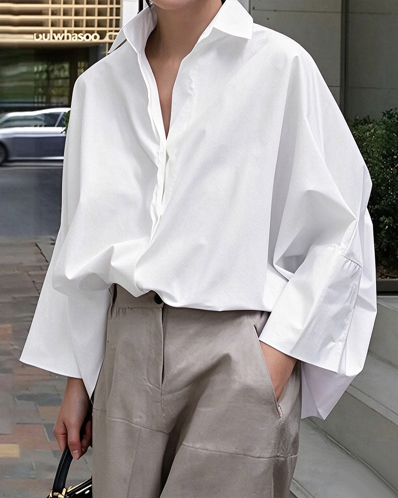 Blouse Losse Vleermuismouw Revers