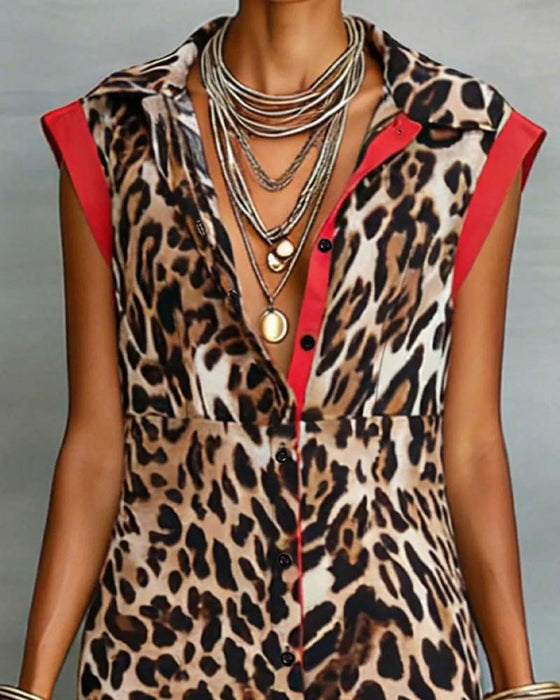 Jurk Knoopsgat Luipaard Afdruk Contrast Maxi