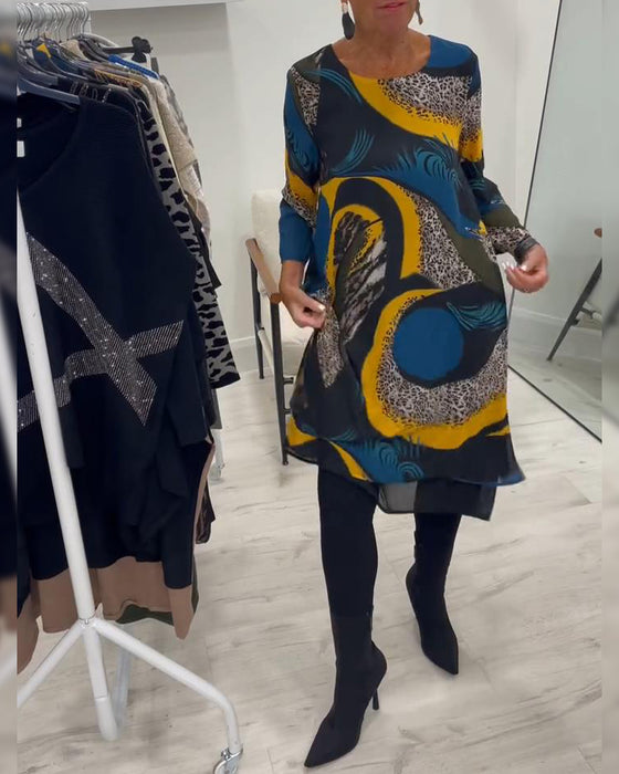 Elegante Gedrukte Jurk Met Ronde Hals