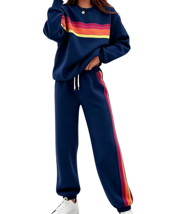 Set Kleurrijke Gestreepte Sweatshirt En Joggingbroek