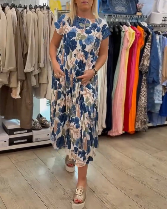 Jurk Ronde Hals Bloemenprint Elegant