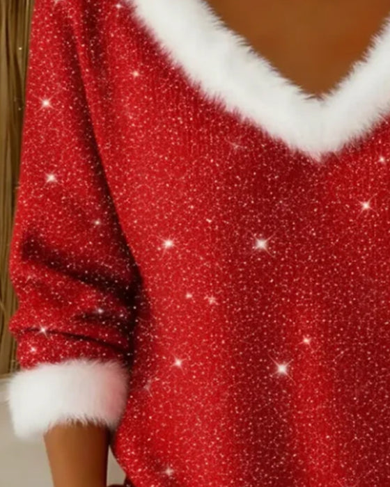 Trui V Bontkraag Glanzend Modieus