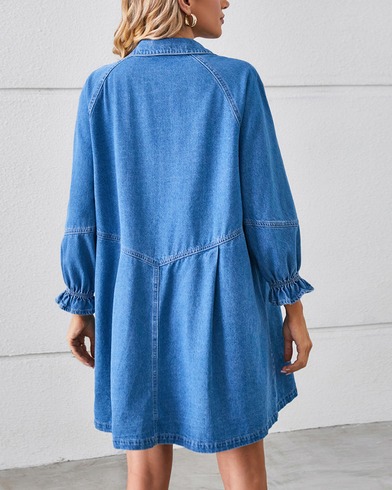 Langmouw Patchwork Denim Jurk