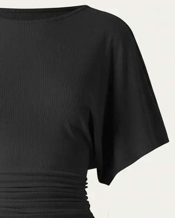 Blouse Casual Effen Geplooid Korte Mouw